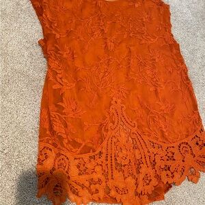 Anthropologie Vibrant Orange Lace Blouse